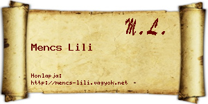 Mencs Lili névjegykártya